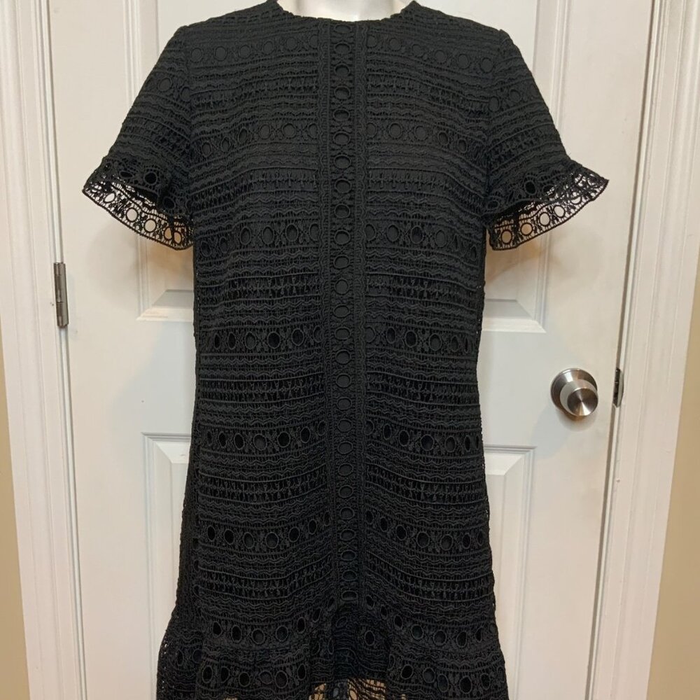 Kate Spade Black Mixed Lace Drop Waist Shift Dress, Size 4